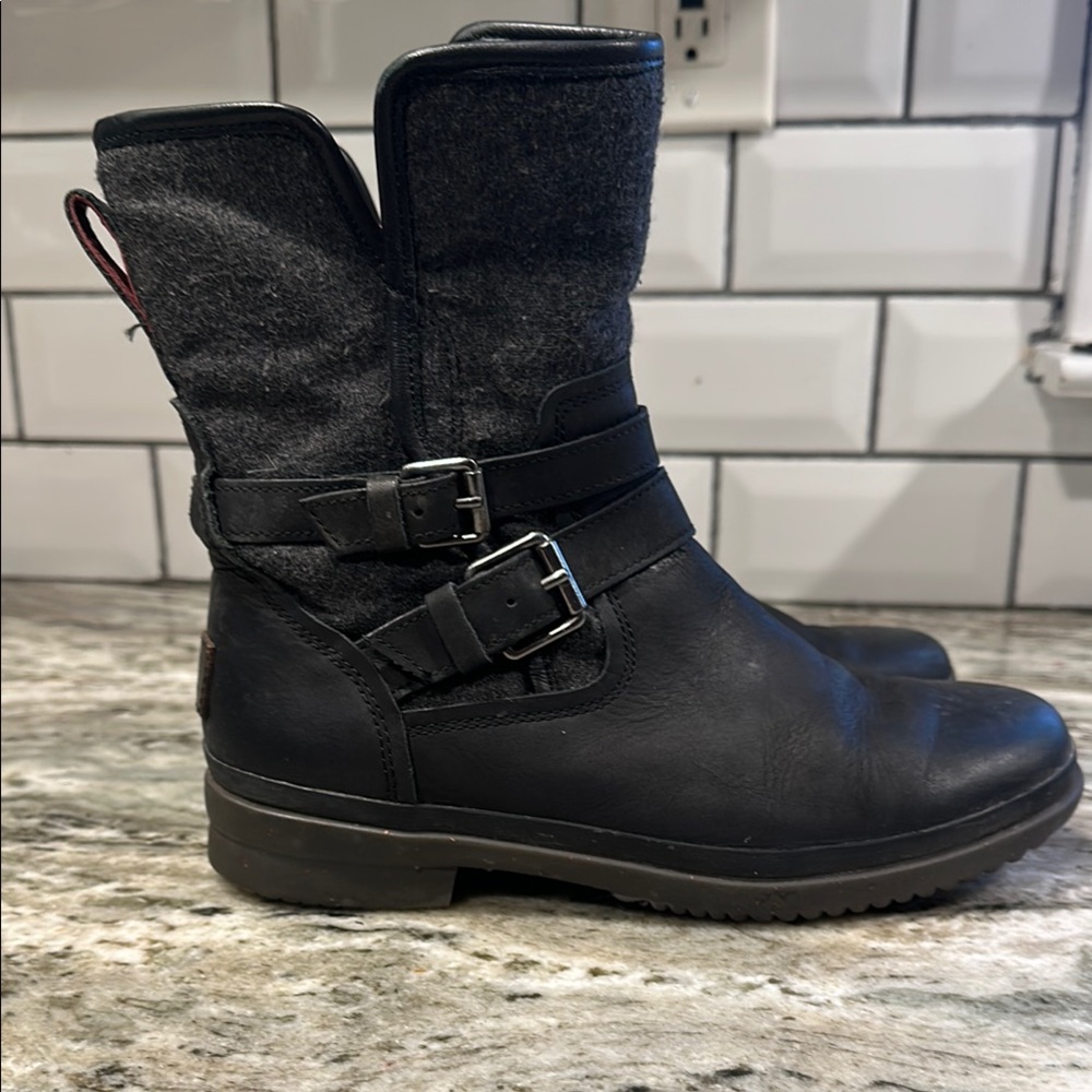 UGG-  Women's Black Leather Boots